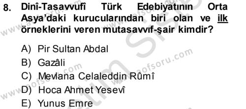 Türk Halk Şiiri Dersi 2014 - 2015 Yılı Tek Ders Sınavı 8. Soru