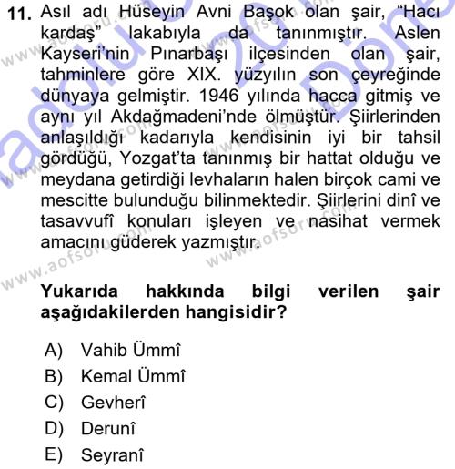 Türk Halk Şiiri Dersi 2015 - 2016 Yılı (Final) Dönem Sonu Sınavı 11. Soru