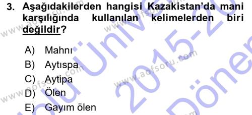 Türk Halk Şiiri Dersi 2015 - 2016 Yılı (Final) Dönem Sonu Sınavı 3. Soru