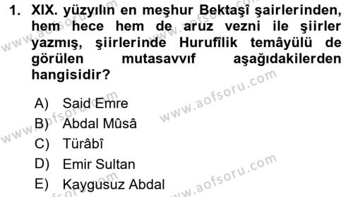 Türk Halk Şiiri Dersi 2020 - 2021 Yılı Yaz Okulu Sınavı 1. Soru