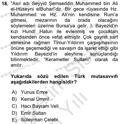 Türk Halk Şiiri Dersi 2020 - 2021 Yılı Yaz Okulu Sınavı 18. Soru