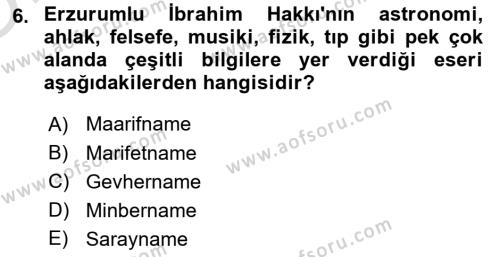 Türk Halk Şiiri Dersi 2020 - 2021 Yılı Yaz Okulu Sınavı 6. Soru