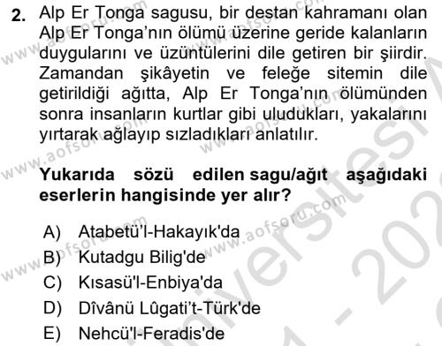 Türk Halk Şiiri Dersi 2021 - 2022 Yılı Yaz Okulu Sınavı 2. Soru