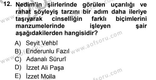 XVIII. Yüzyıl Türk Edebiyatı Dersi 2012 - 2013 Yılı (Vize) Ara Sınavı 12. Soru