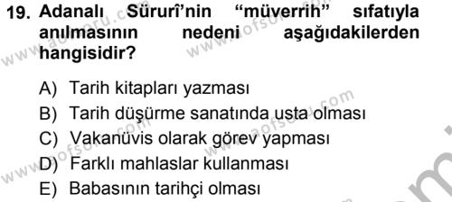 XVIII. Yüzyıl Türk Edebiyatı Dersi 2012 - 2013 Yılı (Vize) Ara Sınavı 19. Soru