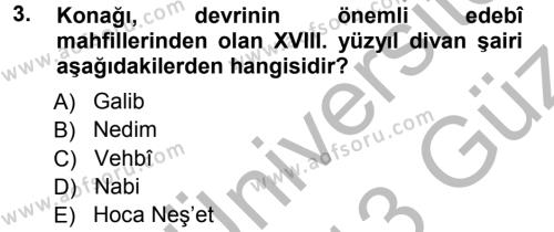 XVIII. Yüzyıl Türk Edebiyatı Dersi 2012 - 2013 Yılı (Vize) Ara Sınavı 3. Soru