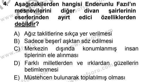 XVIII. Yüzyıl Türk Edebiyatı Dersi 2012 - 2013 Yılı (Vize) Ara Sınavı 4. Soru
