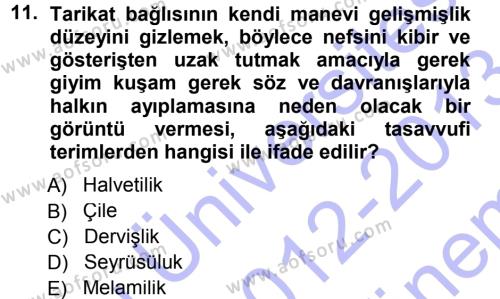 XVIII. Yüzyıl Türk Edebiyatı Dersi 2012 - 2013 Yılı (Final) Dönem Sonu Sınavı 11. Soru