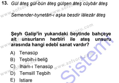 XVIII. Yüzyıl Türk Edebiyatı Dersi 2012 - 2013 Yılı (Final) Dönem Sonu Sınavı 13. Soru