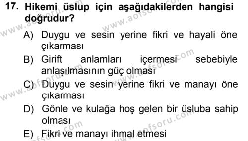 XVIII. Yüzyıl Türk Edebiyatı Dersi 2012 - 2013 Yılı (Final) Dönem Sonu Sınavı 17. Soru
