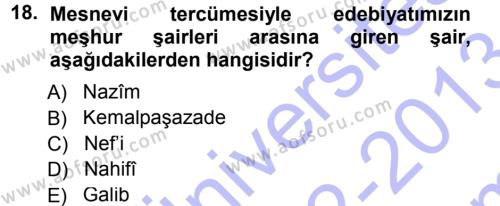 XVIII. Yüzyıl Türk Edebiyatı Dersi 2012 - 2013 Yılı (Final) Dönem Sonu Sınavı 18. Soru