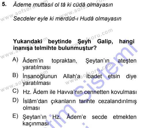 XVIII. Yüzyıl Türk Edebiyatı Dersi 2012 - 2013 Yılı (Final) Dönem Sonu Sınavı 5. Soru