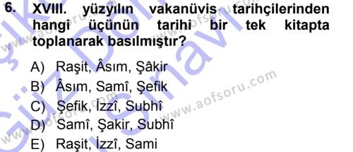 XVIII. Yüzyıl Türk Edebiyatı Dersi 2012 - 2013 Yılı (Final) Dönem Sonu Sınavı 6. Soru
