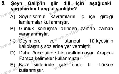 XVIII. Yüzyıl Türk Edebiyatı Dersi 2012 - 2013 Yılı (Final) Dönem Sonu Sınavı 8. Soru