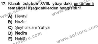 XVIII. Yüzyıl Türk Edebiyatı Dersi 2012 - 2013 Yılı Tek Ders Sınavı 17. Soru