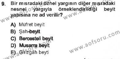 XVIII. Yüzyıl Türk Edebiyatı Dersi 2012 - 2013 Yılı Tek Ders Sınavı 9. Soru