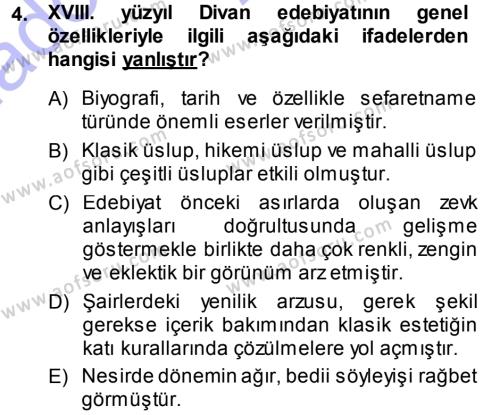 XVIII. Yüzyıl Türk Edebiyatı Dersi 2013 - 2014 Yılı (Vize) Ara Sınavı 4. Soru