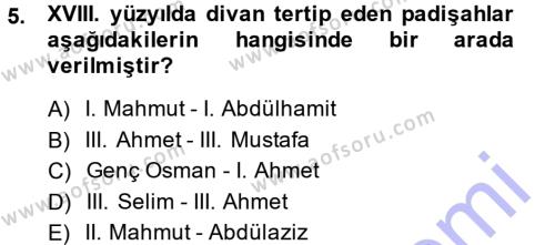 XVIII. Yüzyıl Türk Edebiyatı Dersi 2013 - 2014 Yılı (Vize) Ara Sınavı 5. Soru