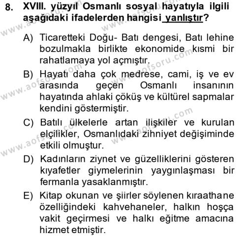 XVIII. Yüzyıl Türk Edebiyatı Dersi 2013 - 2014 Yılı (Vize) Ara Sınavı 8. Soru