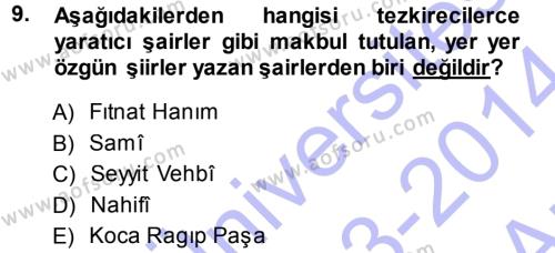 XVIII. Yüzyıl Türk Edebiyatı Dersi 2013 - 2014 Yılı (Vize) Ara Sınavı 9. Soru