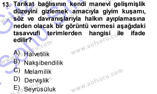 XVIII. Yüzyıl Türk Edebiyatı Dersi 2013 - 2014 Yılı (Final) Dönem Sonu Sınavı 13. Soru