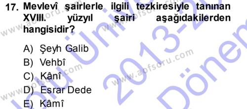 XVIII. Yüzyıl Türk Edebiyatı Dersi 2013 - 2014 Yılı (Final) Dönem Sonu Sınavı 17. Soru