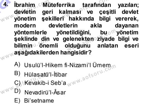 XVIII. Yüzyıl Türk Edebiyatı Dersi 2013 - 2014 Yılı (Final) Dönem Sonu Sınavı 4. Soru