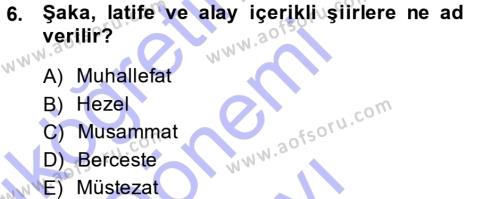XVIII. Yüzyıl Türk Edebiyatı Dersi 2013 - 2014 Yılı (Final) Dönem Sonu Sınavı 6. Soru