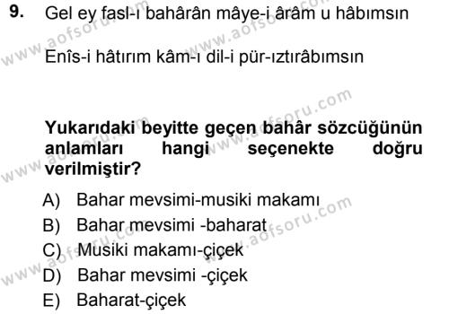 XVIII. Yüzyıl Türk Edebiyatı Dersi 2013 - 2014 Yılı (Final) Dönem Sonu Sınavı 9. Soru
