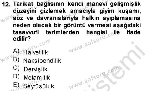 XVIII. Yüzyıl Türk Edebiyatı Dersi 2013 - 2014 Yılı Tek Ders Sınavı 12. Soru