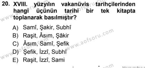 XVIII. Yüzyıl Türk Edebiyatı Dersi 2013 - 2014 Yılı Tek Ders Sınavı 20. Soru