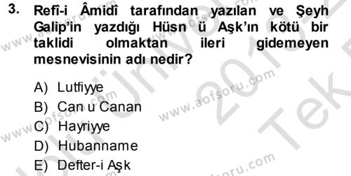 XVIII. Yüzyıl Türk Edebiyatı Dersi 2013 - 2014 Yılı Tek Ders Sınavı 3. Soru