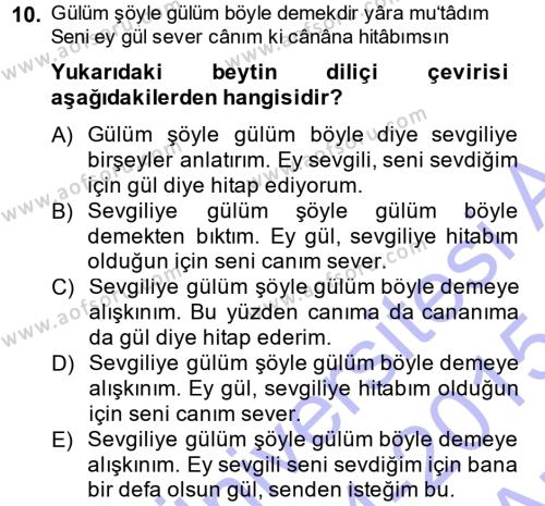 XVIII. Yüzyıl Türk Edebiyatı Dersi 2014 - 2015 Yılı (Vize) Ara Sınavı 10. Soru