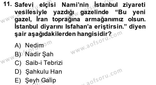 XVIII. Yüzyıl Türk Edebiyatı Dersi 2014 - 2015 Yılı (Vize) Ara Sınavı 11. Soru