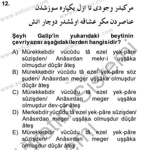 XVIII. Yüzyıl Türk Edebiyatı Dersi 2014 - 2015 Yılı (Final) Dönem Sonu Sınavı 12. Soru