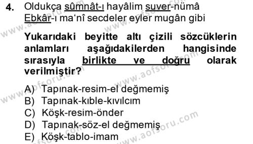 XVIII. Yüzyıl Türk Edebiyatı Dersi 2014 - 2015 Yılı (Final) Dönem Sonu Sınavı 4. Soru