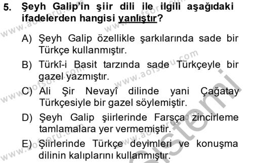 XVIII. Yüzyıl Türk Edebiyatı Dersi 2014 - 2015 Yılı (Final) Dönem Sonu Sınavı 5. Soru
