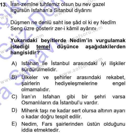 XVIII. Yüzyıl Türk Edebiyatı Dersi 2015 - 2016 Yılı (Vize) Ara Sınavı 13. Soru