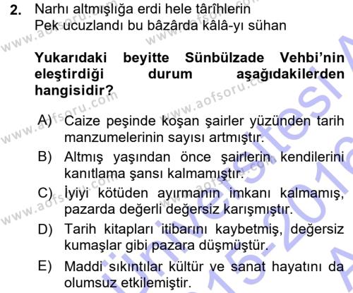 XVIII. Yüzyıl Türk Edebiyatı Dersi 2015 - 2016 Yılı (Vize) Ara Sınavı 2. Soru