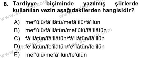 XVIII. Yüzyıl Türk Edebiyatı Dersi 2016 - 2017 Yılı 3 Ders Sınavı 8. Soru