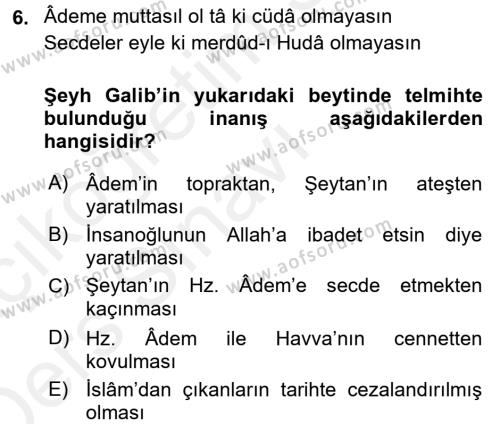 XVIII. Yüzyıl Türk Edebiyatı Dersi 2017 - 2018 Yılı 3 Ders Sınavı 6. Soru