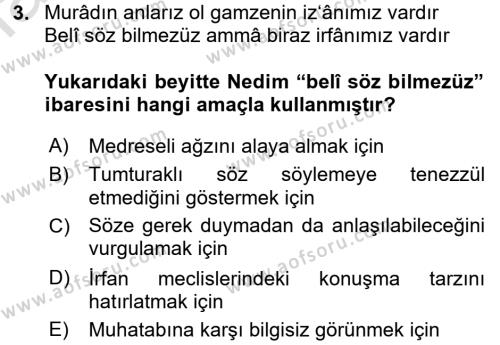 XVIII. Yüzyıl Türk Edebiyatı Dersi 2017 - 2018 Yılı (Vize) Ara Sınavı 3. Soru
