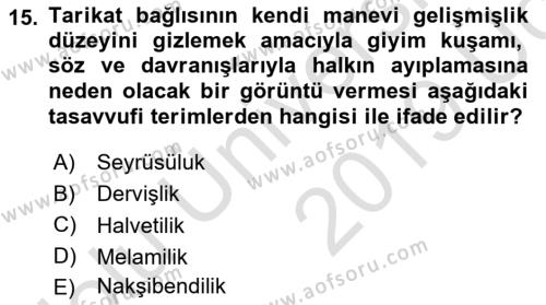 XVIII. Yüzyıl Türk Edebiyatı Dersi 2018 - 2019 Yılı 3 Ders Sınavı 15. Soru