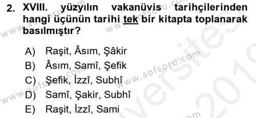 XVIII. Yüzyıl Türk Edebiyatı Dersi 2018 - 2019 Yılı (Final) Dönem Sonu Sınavı 2. Soru