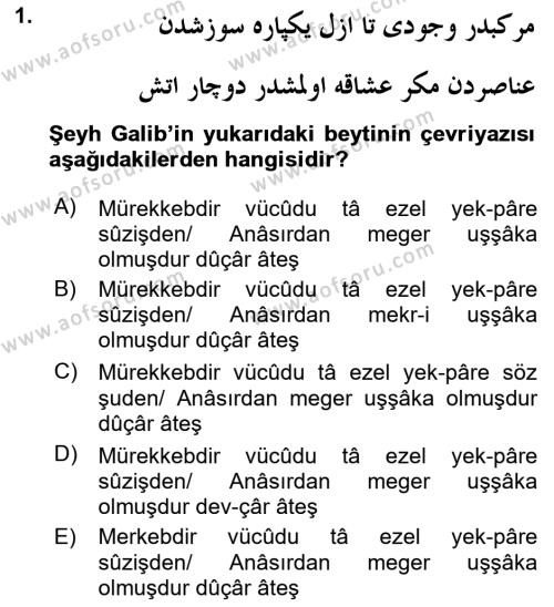XVIII. Yüzyıl Türk Edebiyatı Dersi 2018 - 2019 Yılı Yaz Okulu Sınavı 1. Soru