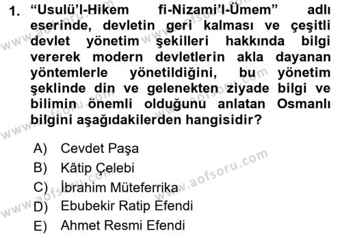 XVIII. Yüzyıl Türk Edebiyatı Dersi 2019 - 2020 Yılı (Vize) Ara Sınavı 1. Soru