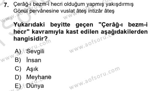 XVIII. Yüzyıl Türk Edebiyatı Dersi 2022 - 2023 Yılı (Final) Dönem Sonu Sınavı 7. Soru