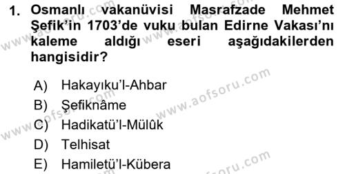 XVIII. Yüzyıl Türk Edebiyatı Dersi 2022 - 2023 Yılı Yaz Okulu Sınavı 1. Soru