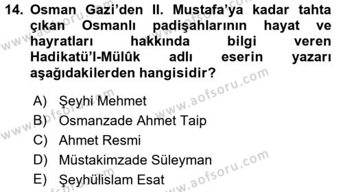 XVIII. Yüzyıl Türk Edebiyatı Dersi 2022 - 2023 Yılı Yaz Okulu Sınavı 14. Soru