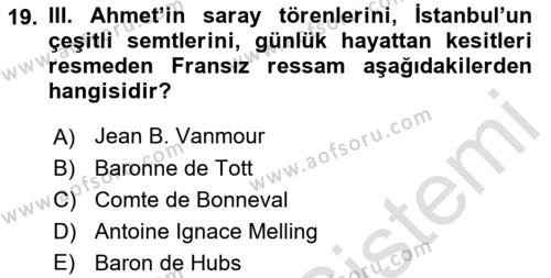 XVIII. Yüzyıl Türk Edebiyatı Dersi 2022 - 2023 Yılı Yaz Okulu Sınavı 19. Soru